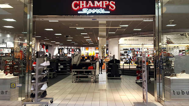 Outside of a Champs Sports store.